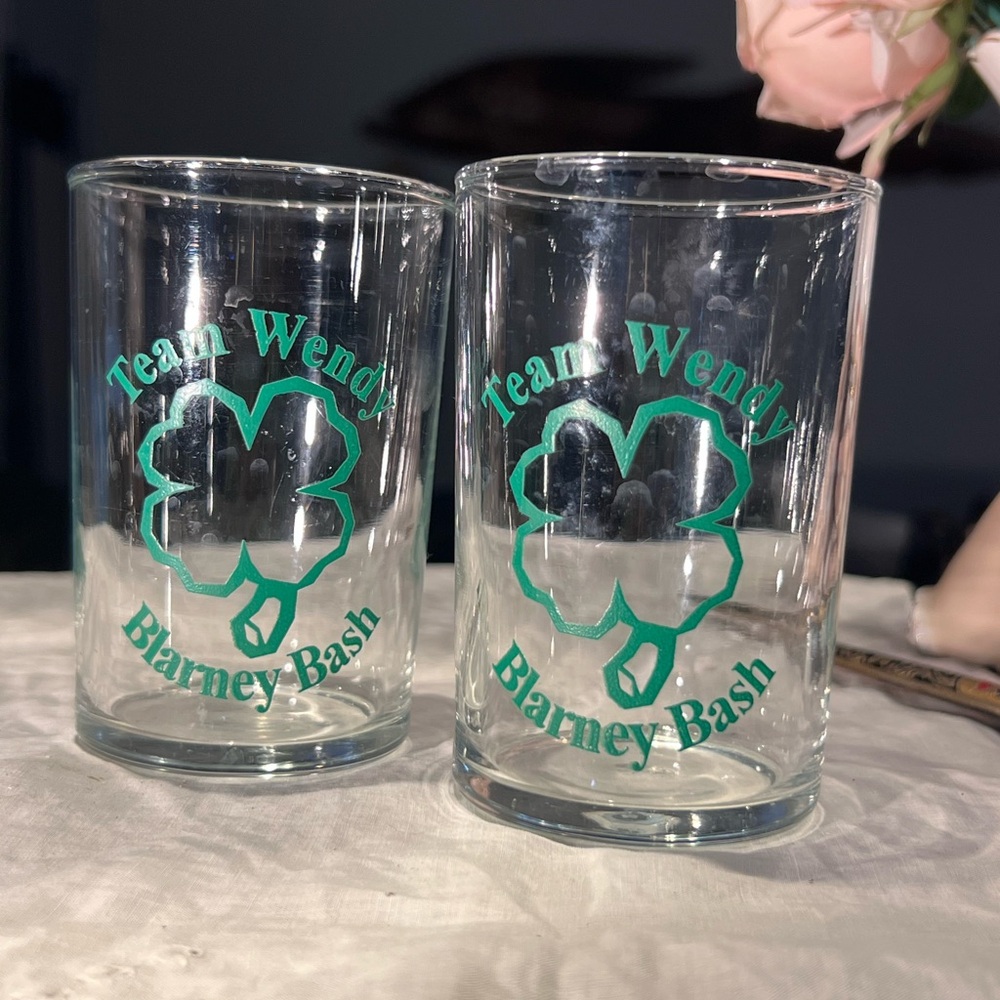 Green Blarney Bash shot glasses “Team Wendy” set of two